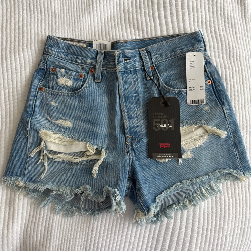 Levi's Light Blue Distressed Denim Cutoff Shorts